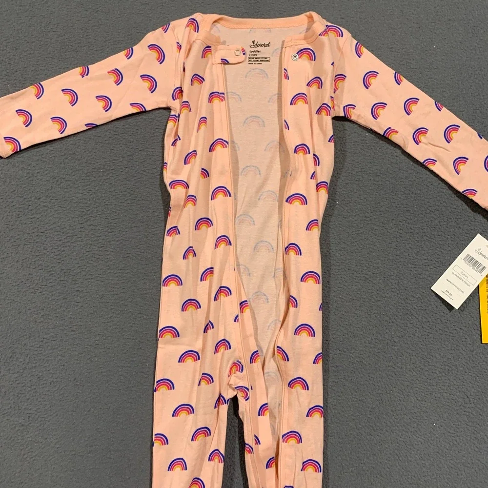 Leveret Footed Pajamas Toddler 2 Years Rainbow Peach Cotton Snug Fit Sleepwear